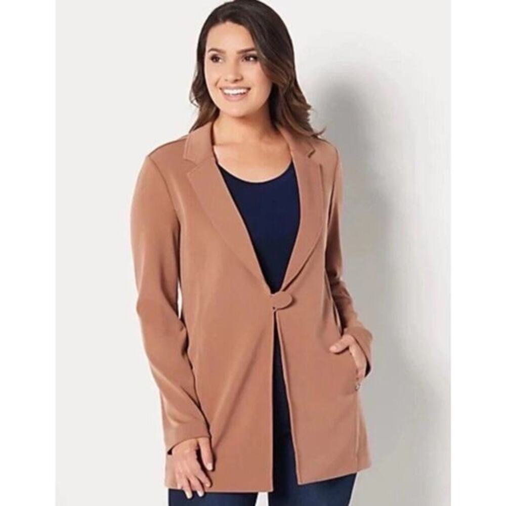 Susan Graver Dark Camel Liquid Women's Blazer